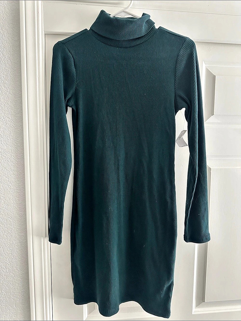 Old Navy Fitted Ribbed Mini Dress Ribbed Turtleneck Midi Dress in Green Size med